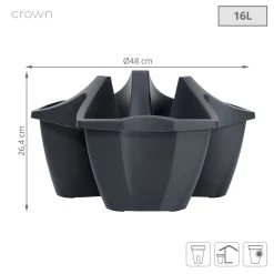 Prosperplast Maceta CROWN 16L 480x480x264 Antracita -Intemperie Jardinería Tienda 0bd9f66d3489cea6