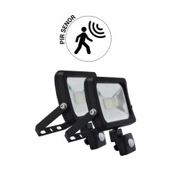 Pack 2X Focos Proyector LED 30W Con Detector De Movimiento PIR Negro IP44