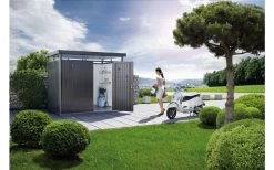 CASETA METALICA BIOHORT JARDIN HIGHLINE H4 DOBLE PUERTA COLOR GRIS OSCURO -Intemperie Jardinería Tienda 63896780874785.95627292