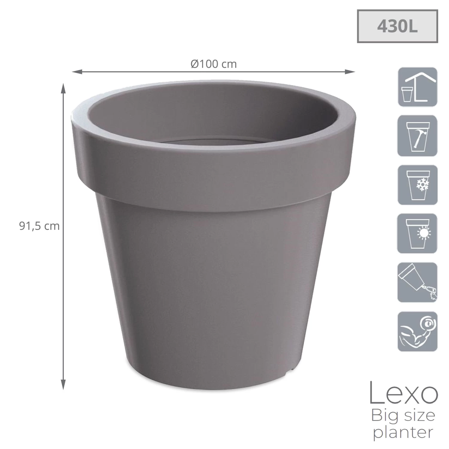 Prosperplast Maceta LEXO ROUND 430L 995x995x915 Gris Piedra 5 Prosperplast Maceta LEXO ROUND 430L 995x995x915 Gris Piedra - Imagen 3