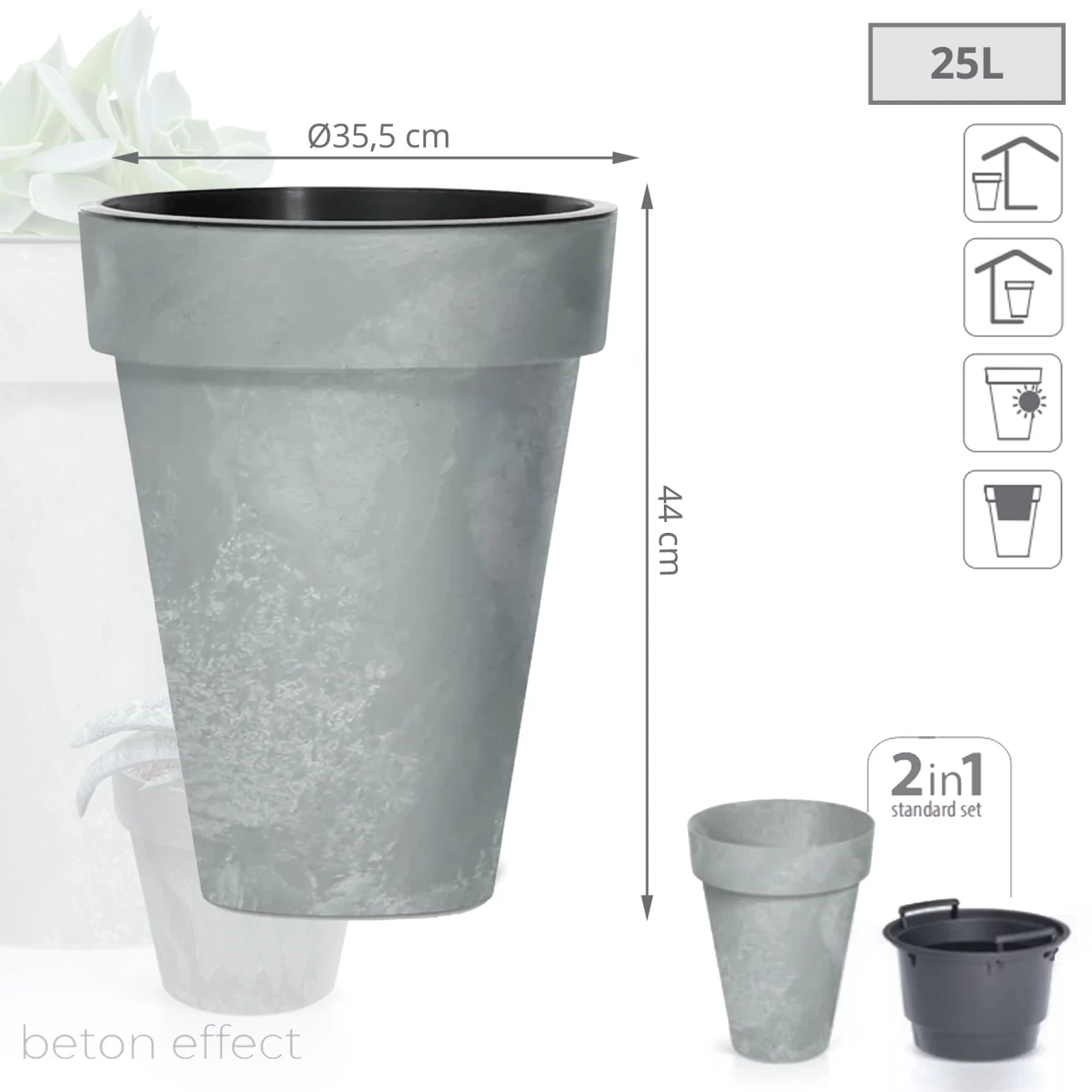 Prosperplast Maceta CUBE SLIM BETON EFFECT 25LCon Depósito 355x355x440 Hormigón 5 Prosperplast Maceta CUBE SLIM BETON EFFECT 25LCon Depósito 355x355x440 Hormigón - Imagen 3