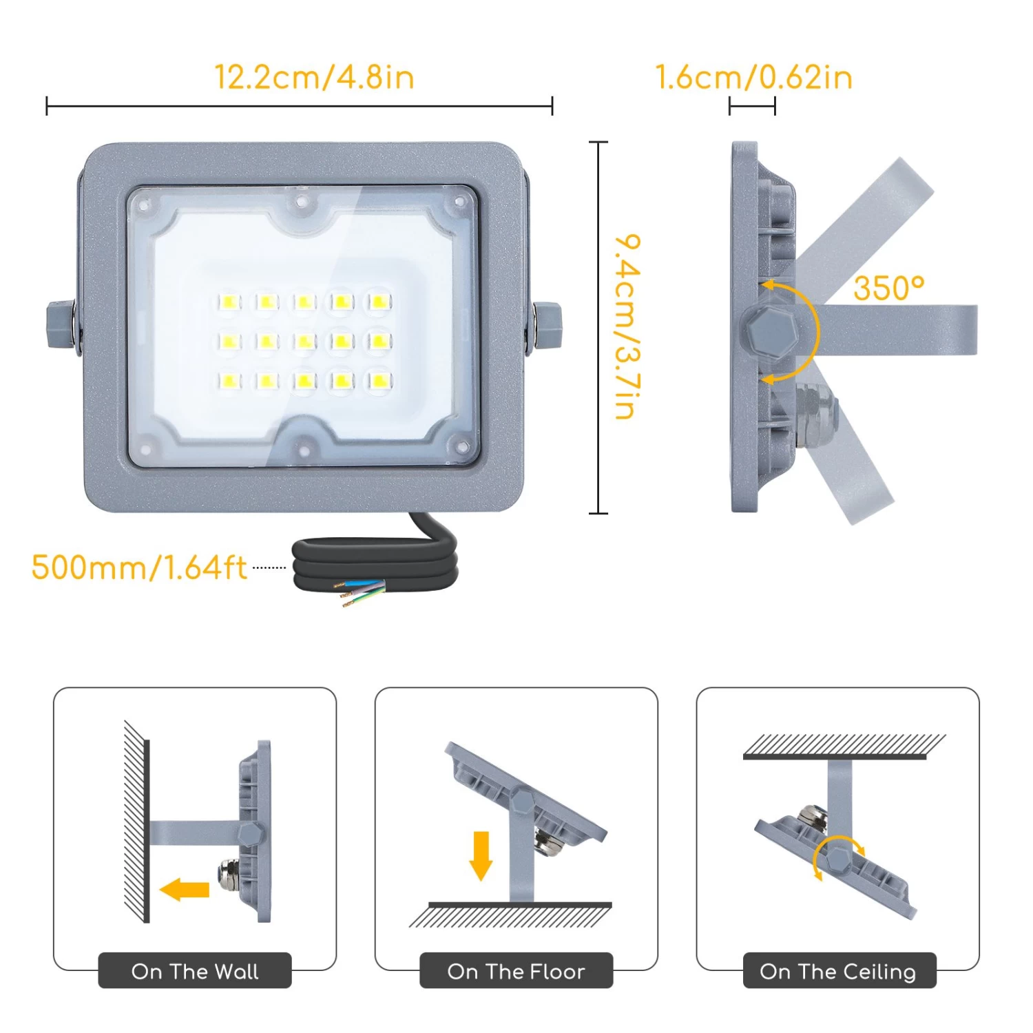 Aigostar Focos Led Exterior 10W Luces Exterior 4000K 900LM IP65, 2 Piezas 7 Aigostar Focos Led Exterior 10W Luces Exterior 4000K 900LM IP65, 2 Piezas - Imagen 5