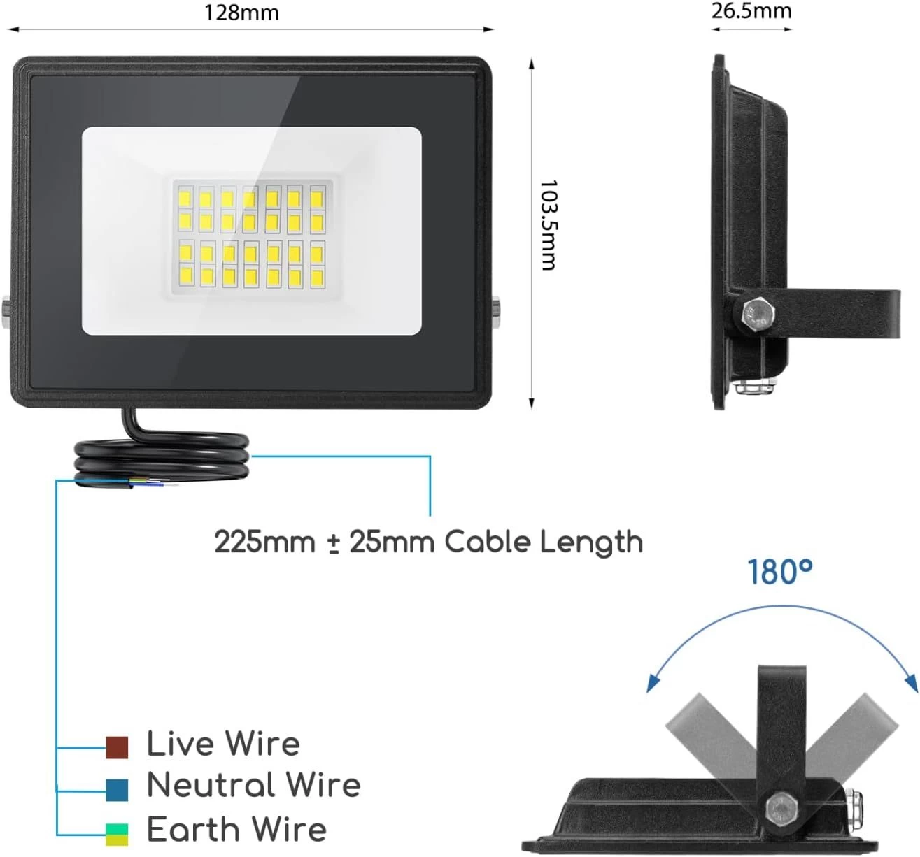 Aigostar Foco Led Exterior 20w 2050 Lúmen, Impermeable Ip65, 6500k 8 Aigostar Foco Led Exterior 20w 2050 Lúmen, Impermeable Ip65, 6500k - Imagen 6