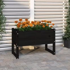 VIDAXL Jardinera Madera Maciza De Pino Negro 78x40x52 Cm