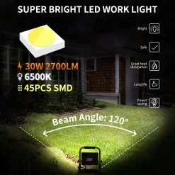 Foco De Trabajo LED 30W, 6500K, 2700LM, 360º, Cable De 1.8M, Aigostar -Intemperie Jardinería Tienda cdb84862f946a940
