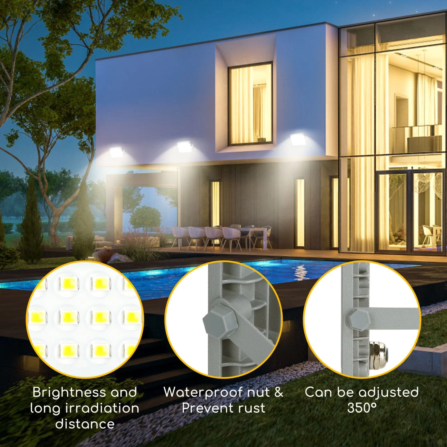 Aigostar Focos Led Exterior 10W Luces Exterior 4000K 900LM IP65, 2 Piezas 5 Aigostar Focos Led Exterior 10W Luces Exterior 4000K 900LM IP65, 2 Piezas - Imagen 3