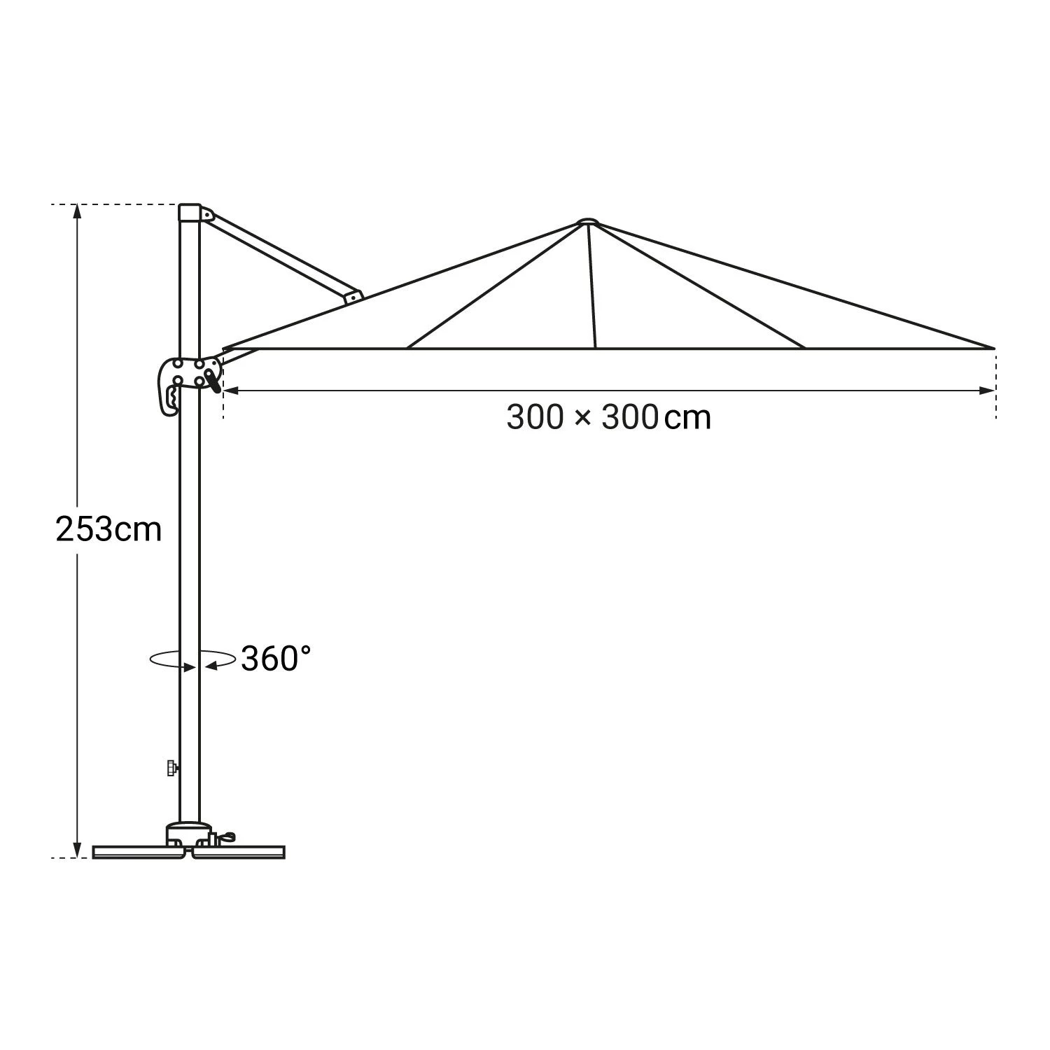 Paraguas Molokai Cuadrado 3x3m Negro + Funda 6 Paraguas Molokai Cuadrado 3x3m Negro + Funda - Imagen 4